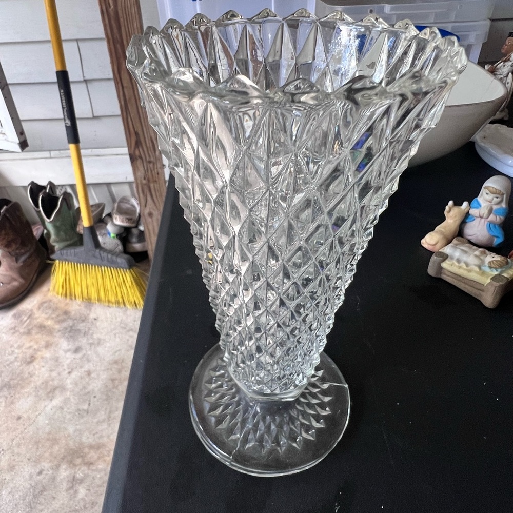 Vintage Tapered Crystal Cut Glass Vase 8''
